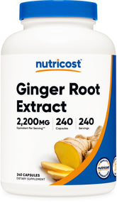 Nutricost Ginger Root Extract 550mg 240 Capsules front view