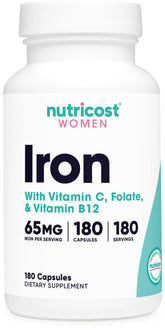 Nutricost Iron Supplement for Women 65mg 180 Capsules front view