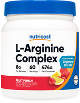 Nutricost L-Arginine Complex Powder 590g Fruit Punch front view