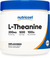 Nutricost L-Theanine Powder 100g front view with packaging