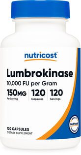 Nutricost Lumbrokinase Capsules 150mg bottle front view