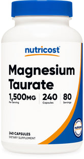 Nutricost Magnesium Taurate Capsules bottle front view with 240 capsules