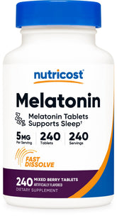 Nutricost Melatonin 5mg fast dissolve tablets mixed berry flavour front view