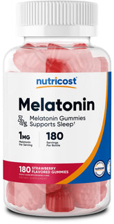 Nutricost Melatonin Gummies bottle front view with 180 gummies