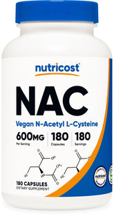Nutricost N-Acetyl L-Cysteine 600mg 180 Veggie Capsules front view