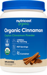 Nutricost Organic Ceylon Cinnamon Bark Powder front view 2lbs container