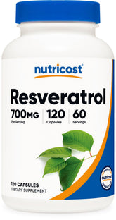 Nutricost Resveratrol Supplement 700mg 120 veggie capsules front view