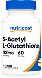 Nutricost S-Acetyl-L-Glutathione 100mg capsule bottle front view