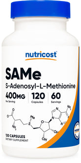 Nutricost SAMe 400mg blended vitamin supplement bottle front view