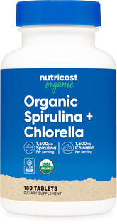 Nutricost Spirulina and Chlorella Tablets bottle front view