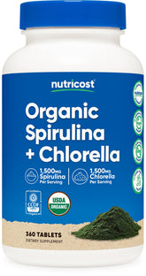 Nutricost Spirulina & Chlorella Tablets 360 count front view