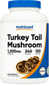 Nutricost Turkey Tail Mushroom Supplement 240 vegetarian capsules front view