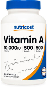 Nutricost Vitamin A Softgels bottle front view with 500 softgels