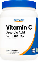 Nutricost Vitamin C Powder 2lbs front view with white lid