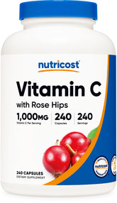 Nutricost Vitamin C with Rose Hip 240 Capsules front view