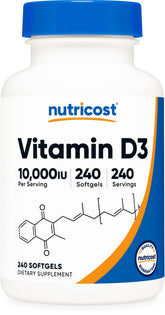 Nutricost Vitamin D3 240 Soft Gels bottle front view