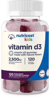 Nutricost Vitamin D3 Gummies bottle front view with mixed berry flavour