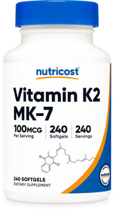 Nutricost Vitamin K2 MK-7 Softgels 240 servings bottle front view