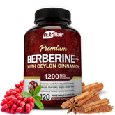 NutriFlair Berberine HCL 1200mg with Ceylon Cinnamon 120 Veggie Capsules front view
