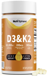 NutriShpere Vitamin D3 & K2 MK-7 Softgels bottle front view