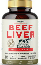 One Earth Health Beef Liver Capsules 3000mg front view
