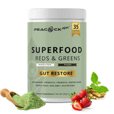 Peacock Max Superfood Reds & Greens Prebiotic Powder front view with packaging