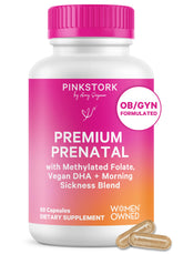 Pink Stork Premium Prenatal Vitamins 30-day supply bottle front view