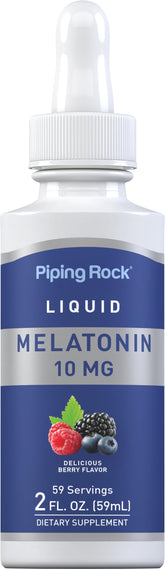 Piping Rock Liquid Melatonin 10mg berry flavour dropper bottle front view