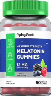Piping Rock Melatonin Gummies 12mg red berry flavour front view