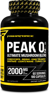 Primaforce Peak O2 Mushroom Supplement front view of bottle