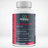 Primal Labs DuOmega 3&7 Omega-3 and Omega-7 supplement capsules front view
