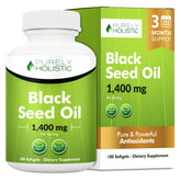Purely Holistic Black Seed Oil 180 softgels bottle front view