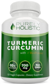 Purely Holistic Turmeric Curcumin 700mg supplement bottle front view