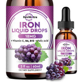 ReviNutra Liquid Iron Supplement bottle front view with grape flavour
