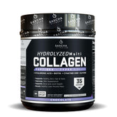 SASCHA FITNESS Collagen Powder 490g front view with natural cocoa