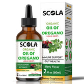SCOLA Organic Oil of Oregano amber glass bottle front view
