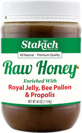 Stakich Royal Jelly Pure Raw Honey Blend 40 oz jar front view