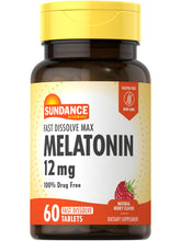 Sundance Melatonin 12mg Fast Dissolve Tablets front view packaging