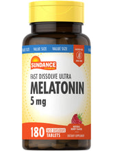 Sundance Melatonin Sleep Supplement 5mg natural berry flavour tablets front view