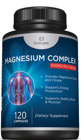 Sunergetic Magnesium Citrate & Oxide Supplement 500mg front view