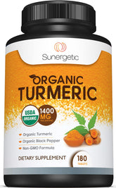 Sunergetic Organic Turmeric Supplement 1400mg bottle front view