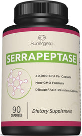 Sunergetic Serrapeptase Enzyme Supplement 40,000 SPU front view