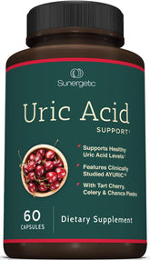 Sunergetic Uric Acid Support Supplement front view with packaging