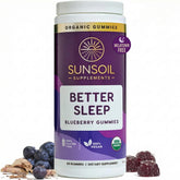 Sunsoil Sleep Gummies packaging front view with blueberry flavour