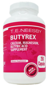 T.E.Neesby Butyrex Cal/Mag 600 mg 250 capsules front view