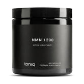 Toniiq NMN Capsules front view with black sealed bottle