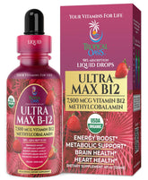 Tropical Oasis Ultra Max B12 Organic Drops front view with bottle and label