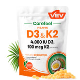VEV Vitamin D3 & K2 Supplement 4000 IU softgel front view