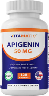 Vitamatic Apigenin 50mg Capsules front view with label