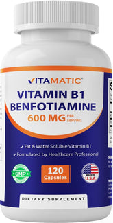 Vitamatic B1 Thiamine 300mg Benfotiamine bottle front view